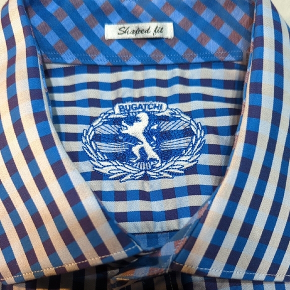 Bugatchi Blue and Brown Casual Button Down Shirt - Picture 13 of 16